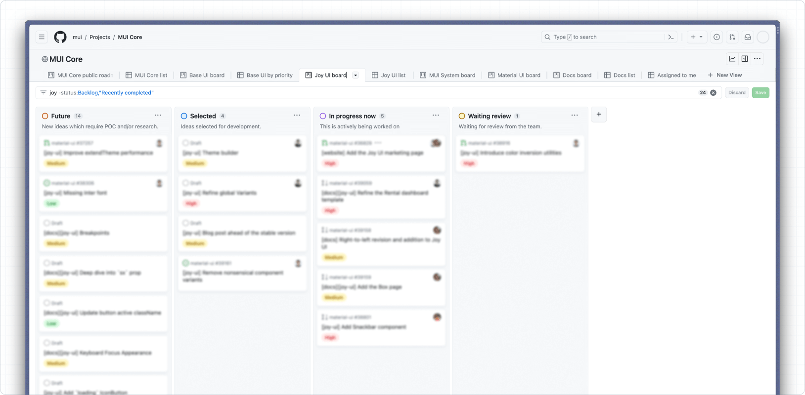 A screenshot of the MUI Core GitHub project.